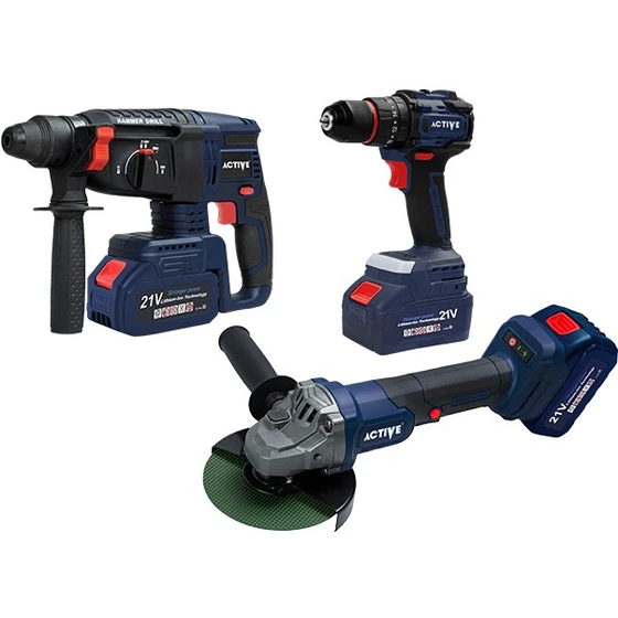 کیت ۳ عددی دریل و فرز و بتن کن شارژی اکتیو مدل AC3223BL با باتری ۲۱ ولت
