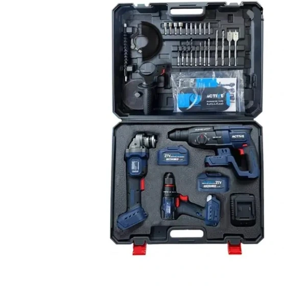کیت ۳ عددی دریل و فرز و بتن کن شارژی اکتیو مدل AC3223BL با باتری ۲۱ ولت