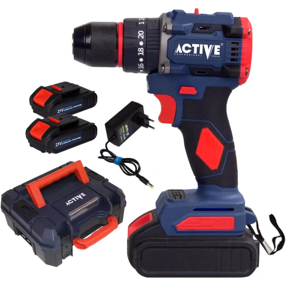 دریل شارژی اکتیو مدل AC-3121BL ۲ باتری ۲۱ ولت براشلس